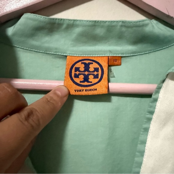 Tory Burch Mint Green & White Long Sleeve Tunic Size 14 - Picture 6 of 9